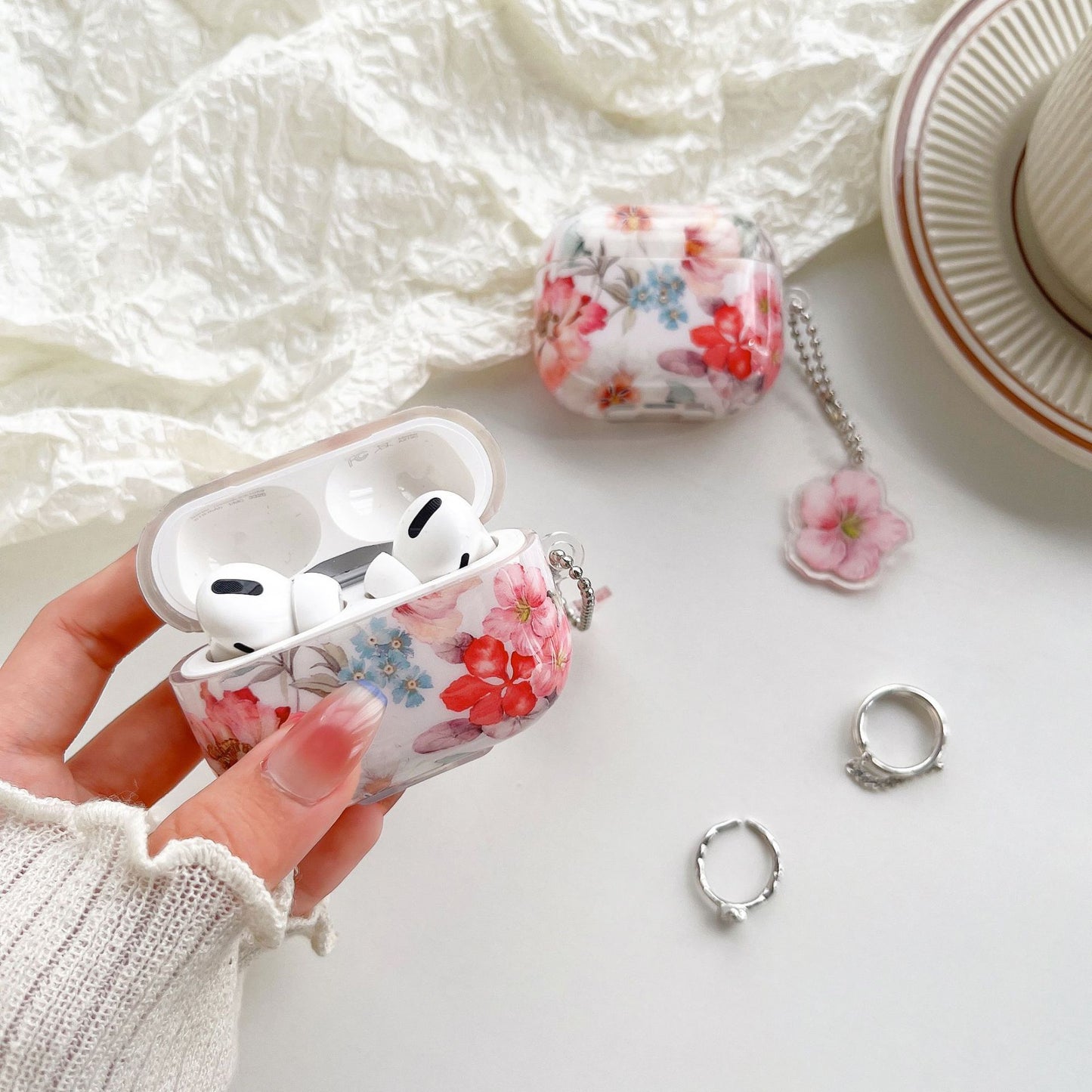 Bluetooth Earbuds Case Protective Cover Simple Watercolor Flower