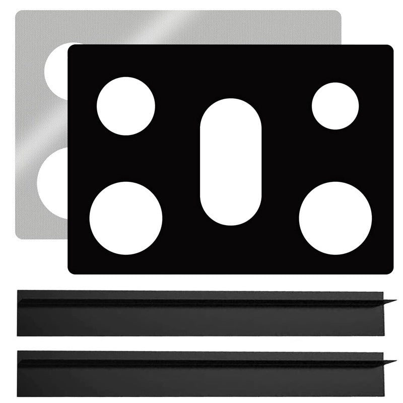 Five-hole Gas Burner Pad set with black and silver cleaning mats for gas stove maintenance.