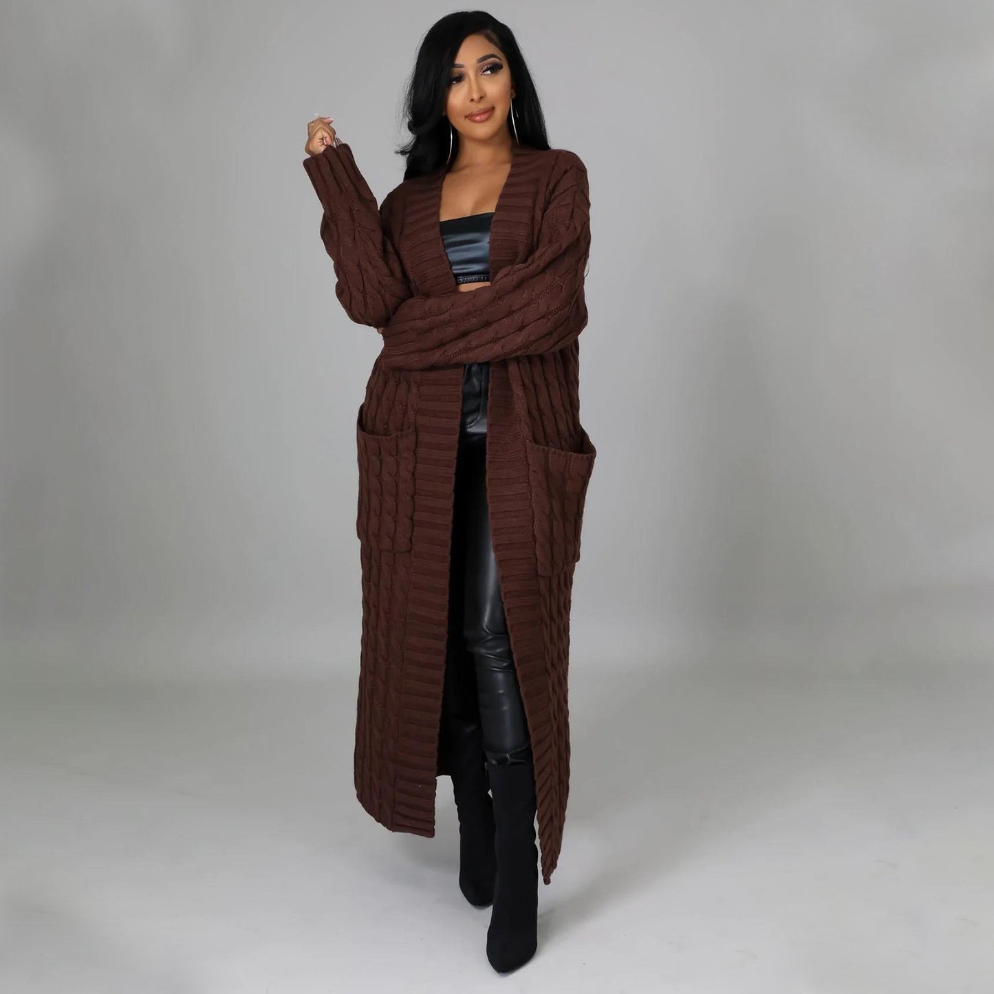 Women's Clothing Fashion Long Sleeve Long Sweater Coat