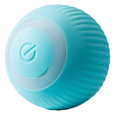 Blue rechargeable silicone rolling pet toy ball with power button