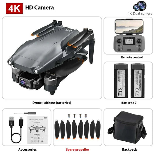L600 PRO MAX Drone with 4K HD camera, remote control, batteries, spare propellers, accessories, and carrying backpack kit