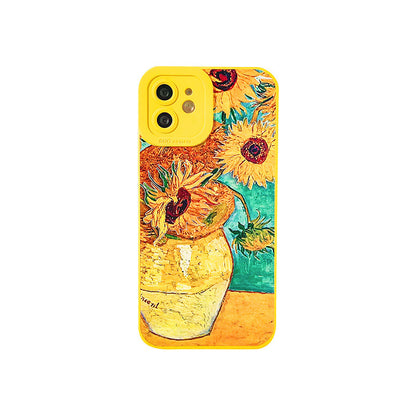 Sunflower iPhone14 phone case featuring Van Gogh sunflower painting design in vibrant colors.