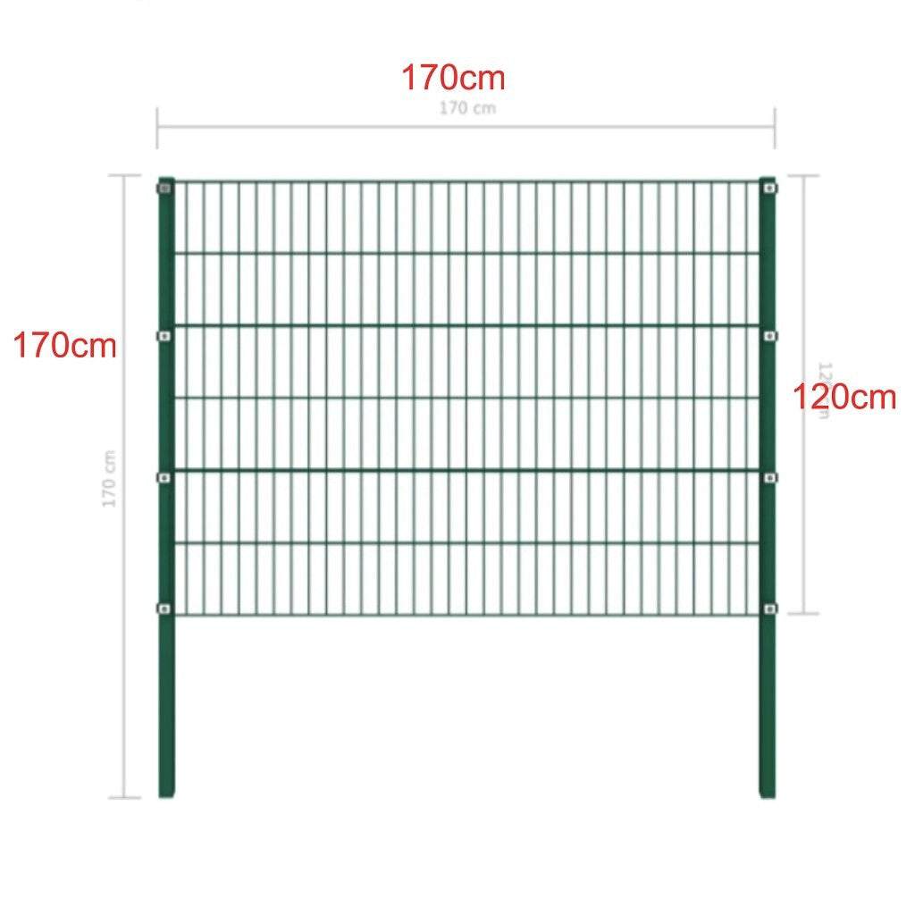 Green metal fence panel with iron pillars, 170x170 cm, powder-coated cast iron frame