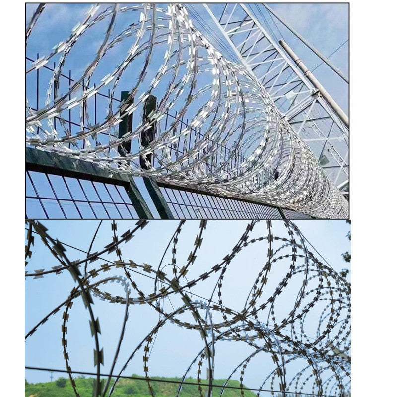 304 stainless steel rust-proof barbed wire fencing with sharp blades installed on metal gates and fences