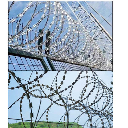 304 stainless steel rust-proof barbed wire fencing with sharp blades installed on metal gates and fences