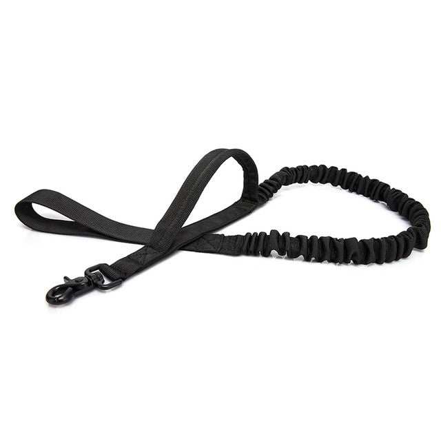 Black nylon tactical dog harness leash with breakaway feature for all-season use