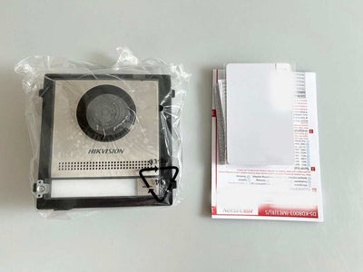 Hikvision KD8 Series DS-KD8003-IME1(B)/S modular video door intercom station in packaging with manuals