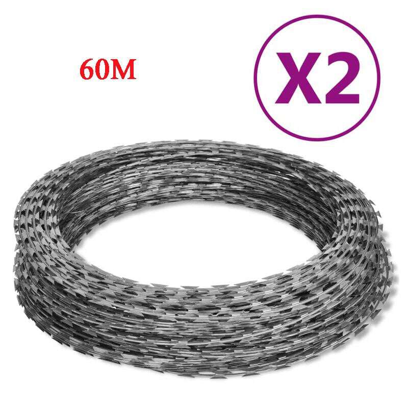 304 stainless steel rust-proof blade barbed wire coil for fencing and gates, 60 meters, pack of 2