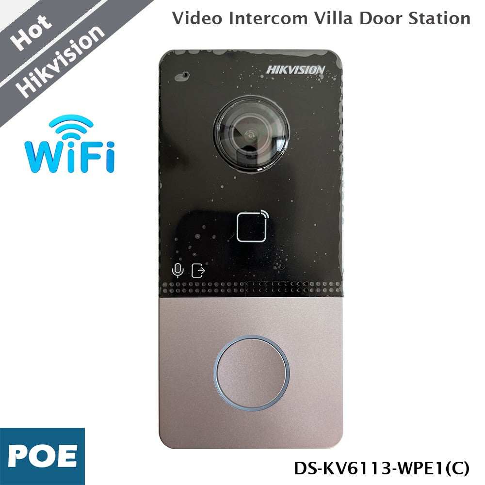 HIKVISION WiFi Video Intercom DS-KV6113-WPE1(C) smart door station with 2MP camera, two-way audio, IP65 weatherproof, and remote access via app