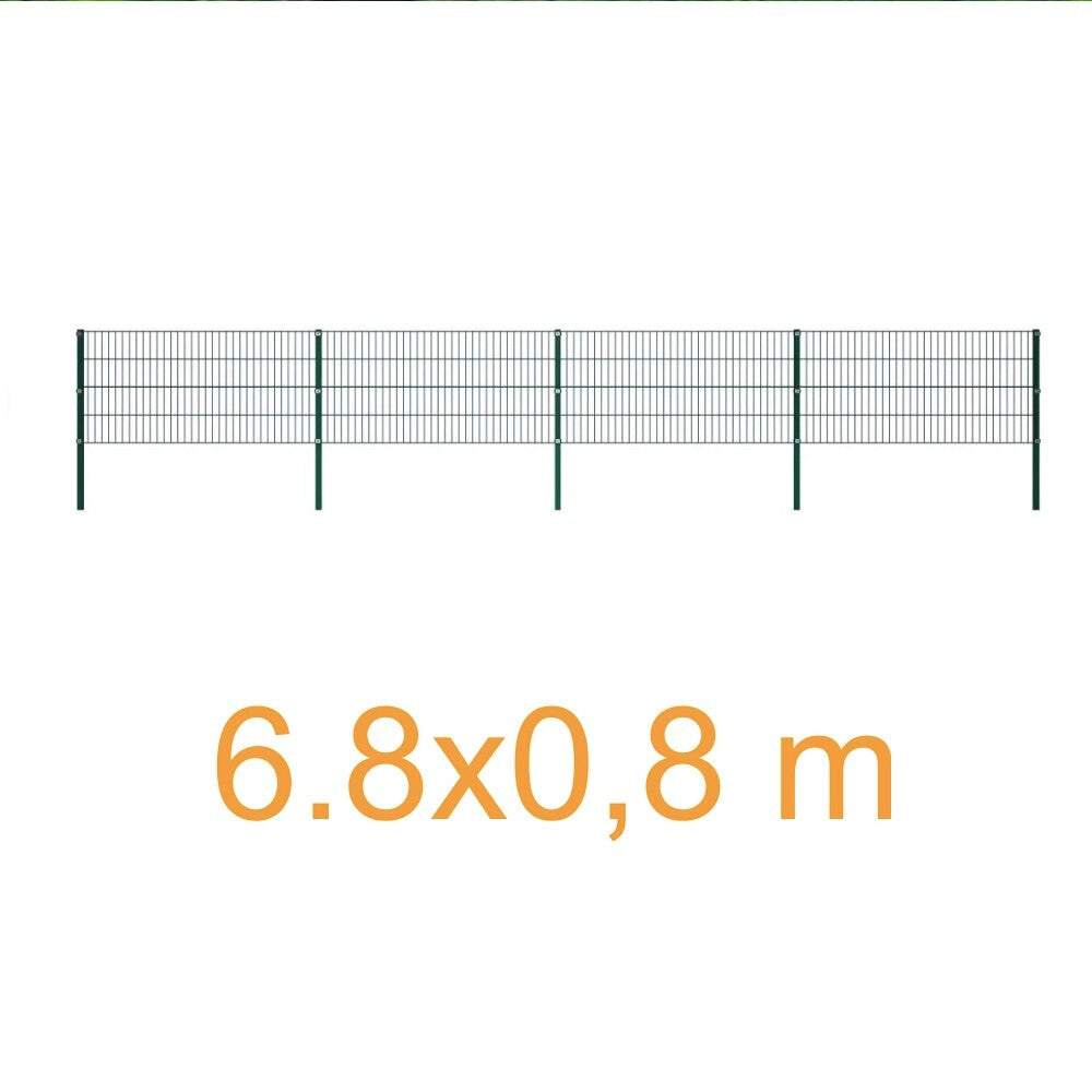 Green iron fence panel with powder-coated metal frame measuring 6.8 by 0.8 meters