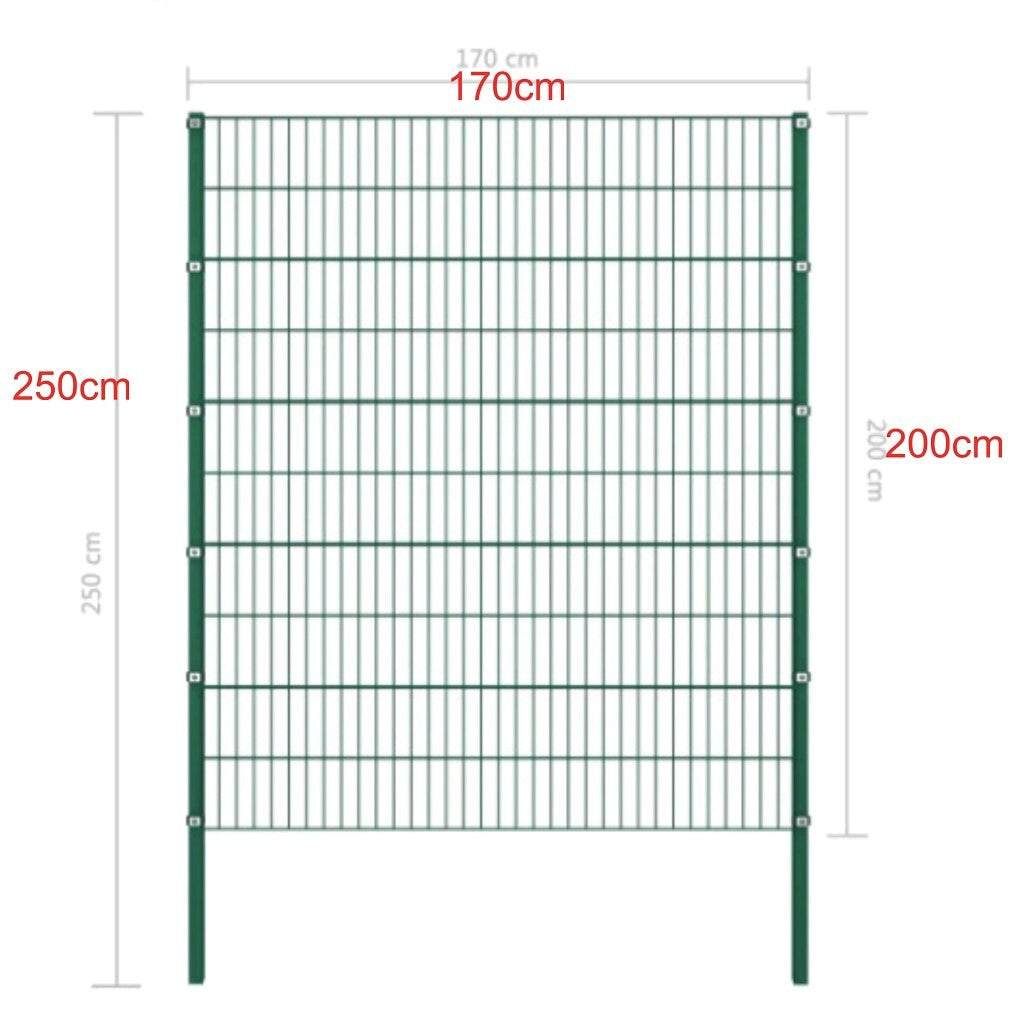 Green iron fence panel with cast iron frame and powder-coated finish, 170x250 cm
