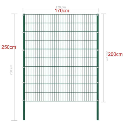 Green iron fence panel with cast iron frame and powder-coated finish, 170x250 cm