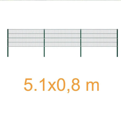 Green iron fence panel with powder-coated metal frame, 5.1x0.8 meters