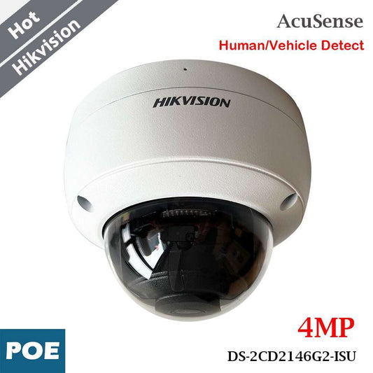 HIKVISION AcuSense 4MP dome security camera with human and vehicle detection, POE, weatherproof design, and 30m IR distance