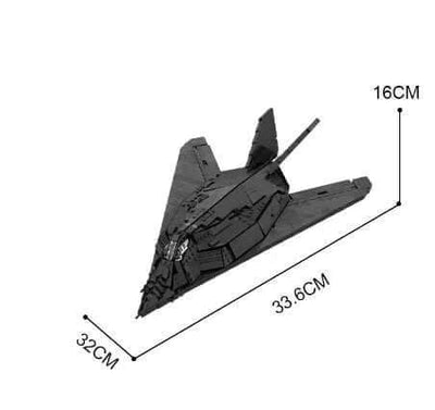 Stealth Nighthawk 1134-piece black F-117 model aircraft with detailed building blocks and dimensions.
