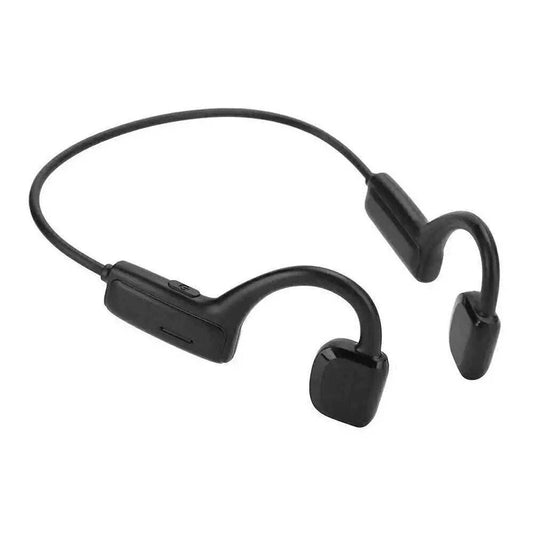 Black bone conduction headphones with open-ear design and Bluetooth 5.1 connectivity for clear sound and ambient awareness