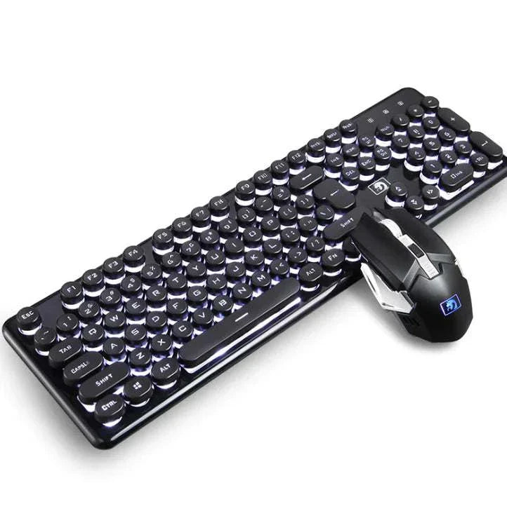 Wireless gaming keyboard and mouse set with RGB backlight and ergonomic design for PC gaming
