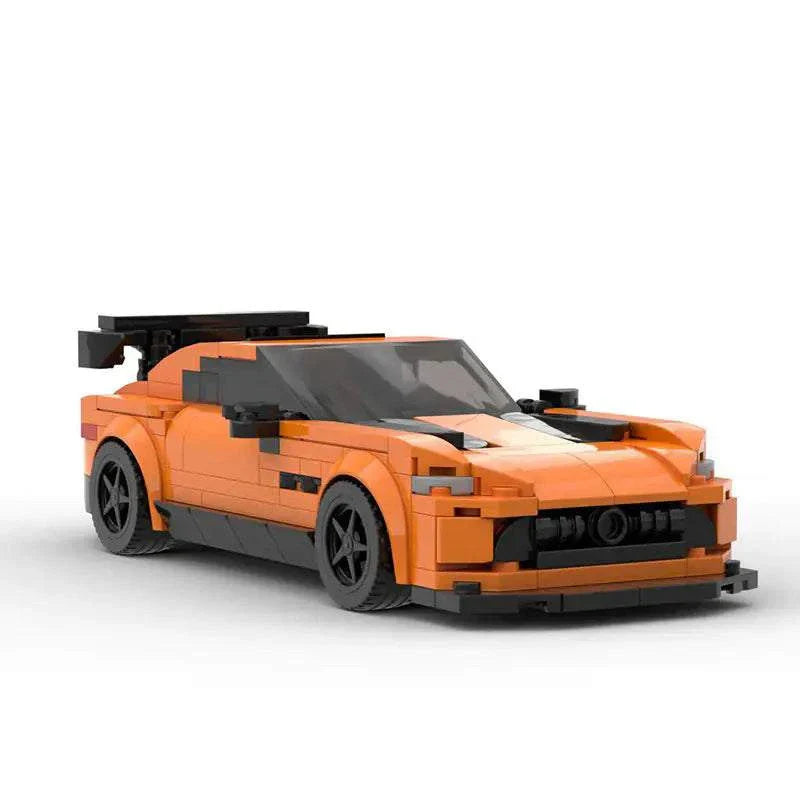 Orange Mercedes AMG GT model kit car made from building blocks